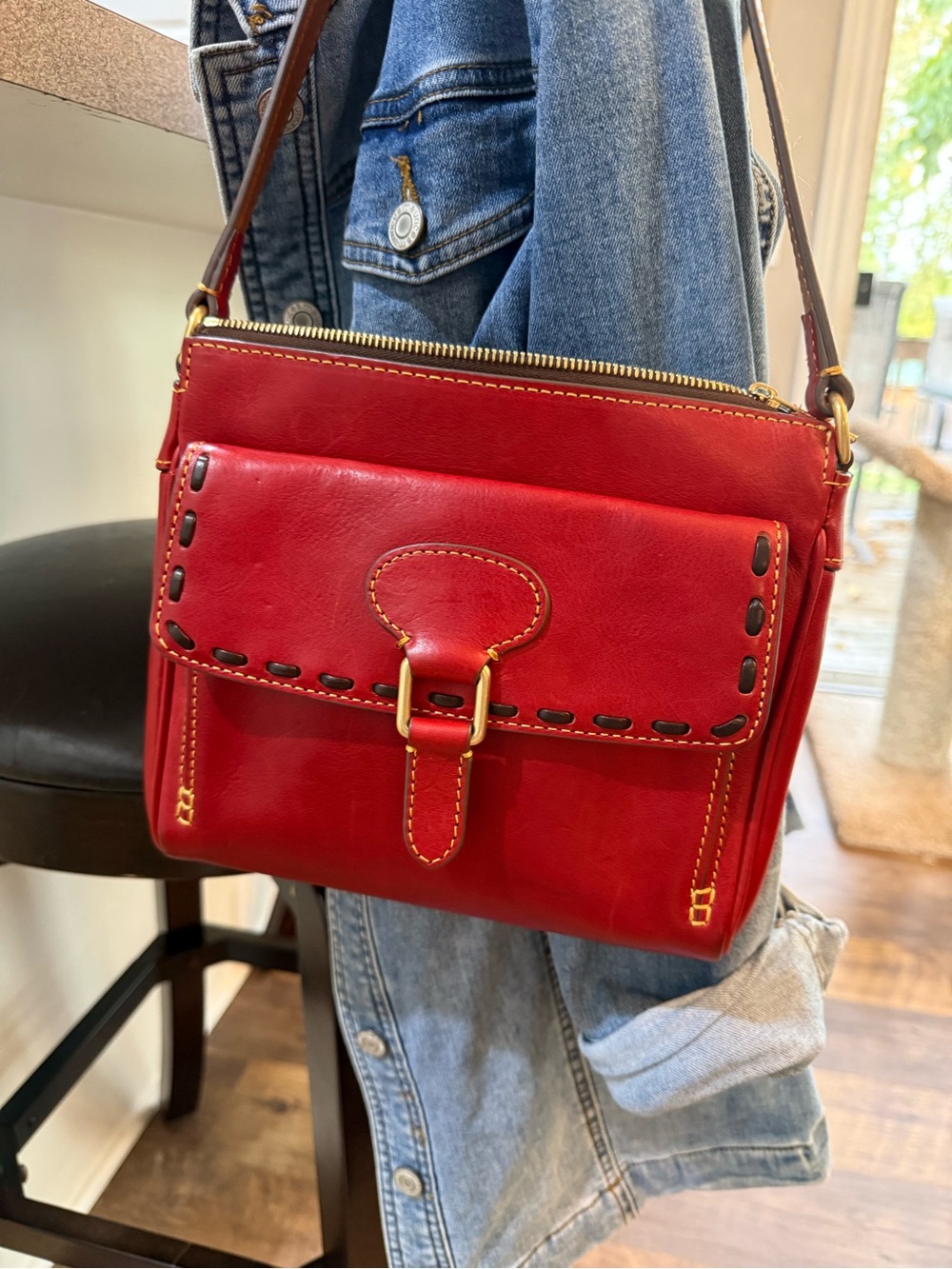 Dooney & Bourke Red Florentine leather pocket crossbody/shoulder Bag